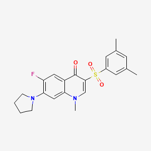 molecular formula C22H23FN2O3S B2638365 3-((3,5-二甲苯甲酰)磺酰基)-6-氟-1-甲基-7-(吡咯烷-1-基)喹啉-4(1H)-酮 CAS No. 892787-83-6