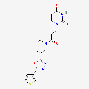 1-(3-oxo-3-(3-(5-(thiophen-3-yl)-1,3,4-oxadiazol-2-yl)piperidin-1-yl)propyl)pyrimidine-2,4(1H,3H)-dione