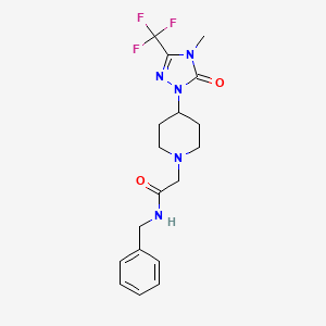 molecular formula C18H22F3N5O2 B2638390 N-benzyl-2-(4-(4-methyl-5-oxo-3-(trifluoromethyl)-4,5-dihydro-1H-1,2,4-triazol-1-yl)piperidin-1-yl)acetamide CAS No. 2034602-94-1