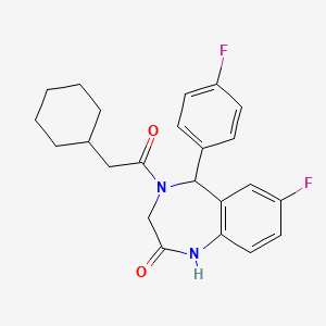 molecular formula C23H24F2N2O2 B2638420 4-(2-cyclohexylacetyl)-7-fluoro-5-(4-fluorophenyl)-4,5-dihydro-1H-benzo[e][1,4]diazepin-2(3H)-one CAS No. 533880-15-8