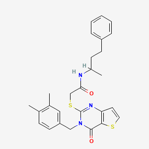 molecular formula C27H29N3O2S2 B2638421 2-{[3-(3,4-dimethylbenzyl)-4-oxo-3,4-dihydrothieno[3,2-d]pyrimidin-2-yl]sulfanyl}-N-(4-phenylbutan-2-yl)acetamide CAS No. 1252841-68-1