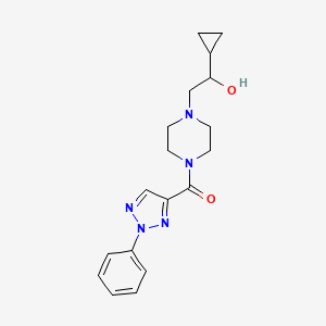 molecular formula C18H23N5O2 B2638426 (4-(2-cyclopropyl-2-hydroxyethyl)piperazin-1-yl)(2-phenyl-2H-1,2,3-triazol-4-yl)methanone CAS No. 1396781-55-7
