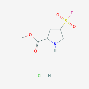 molecular formula C6H11ClFNO4S B2638427 Methyl 4-(fluorosulfonyl)pyrrolidine-2-carboxylate hydrochloride CAS No. 2193066-58-7