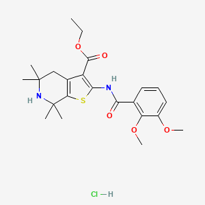 molecular formula C23H31ClN2O5S B2638457 Ethyl 2-(2,3-dimethoxybenzamido)-5,5,7,7-tetramethyl-4,5,6,7-tetrahydrothieno[2,3-c]pyridine-3-carboxylate hydrochloride CAS No. 1216647-74-3