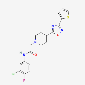 molecular formula C19H18ClFN4O2S B2638459 N-(3-chloro-4-fluorophenyl)-2-(4-(3-(thiophen-2-yl)-1,2,4-oxadiazol-5-yl)piperidin-1-yl)acetamide CAS No. 1251679-87-4
