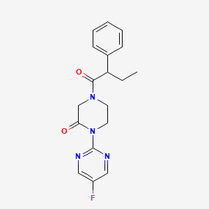 molecular formula C18H19FN4O2 B2638501 1-(5-Fluoropyrimidin-2-yl)-4-(2-phenylbutanoyl)piperazin-2-one CAS No. 2309731-18-6