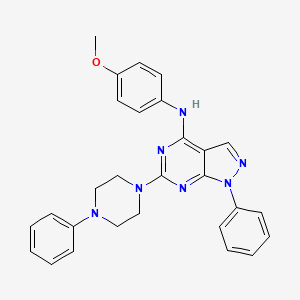 molecular formula C28H27N7O B2638503 N-(4-methoxyphenyl)-1-phenyl-6-(4-phenylpiperazin-1-yl)-1H-pyrazolo[3,4-d]pyrimidin-4-amine CAS No. 946348-92-1