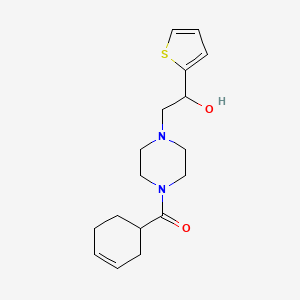molecular formula C17H24N2O2S B2638520 Cyclohex-3-en-1-yl(4-(2-hydroxy-2-(thiophen-2-yl)ethyl)piperazin-1-yl)methanone CAS No. 1396791-50-6