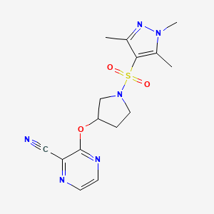 3-((1-((1,3,5-trimethyl-1H-pyrazol-4-yl)sulfonyl)pyrrolidin-3-yl)oxy)pyrazine-2-carbonitrile
