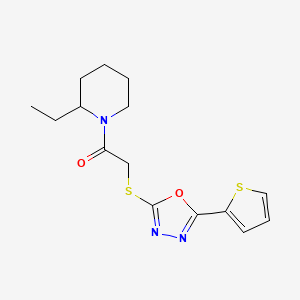 molecular formula C15H19N3O2S2 B2638532 2-Ethyl-1-{[(5-thien-2-yl-1,3,4-oxadiazol-2-yl)thio]acetyl}piperidine CAS No. 850937-30-3