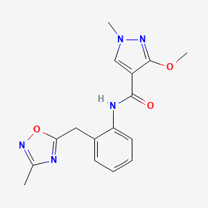 molecular formula C16H17N5O3 B2638538 3-methoxy-1-methyl-N-(2-((3-methyl-1,2,4-oxadiazol-5-yl)methyl)phenyl)-1H-pyrazole-4-carboxamide CAS No. 1448060-22-7