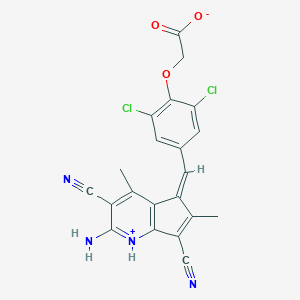 molecular formula C21H14Cl2N4O3 B263855 2-[4-[(Z)-(2-amino-3,7-dicyano-4,6-dimethylcyclopenta[b]pyridin-1-ium-5-ylidene)methyl]-2,6-dichlorophenoxy]acetate 