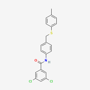 molecular formula C21H17Cl2NOS B2638557 3,5-dichloro-N-(4-{[(4-methylphenyl)sulfanyl]methyl}phenyl)benzenecarboxamide CAS No. 338398-73-5