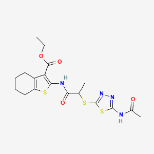 molecular formula C18H22N4O4S3 B2638591 Ethyl 2-(2-((5-acetamido-1,3,4-thiadiazol-2-yl)thio)propanamido)-4,5,6,7-tetrahydrobenzo[b]thiophene-3-carboxylate CAS No. 477580-76-0