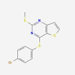 molecular formula C13H9BrN2S3 B2638592 4-溴苯基 2-(甲硫基)噻吩并[3,2-d]嘧啶-4-基硫化物 CAS No. 343374-16-3
