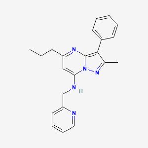 molecular formula C22H23N5 B2638603 2-methyl-3-phenyl-5-propyl-N-(pyridin-2-ylmethyl)pyrazolo[1,5-a]pyrimidin-7-amine CAS No. 896841-64-8