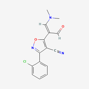 molecular formula C15H12ClN3O2 B2638604 3-(2-Chlorophenyl)-5-[2-(dimethylamino)-1-formylvinyl]-4-isoxazolecarbonitrile CAS No. 400087-67-4
