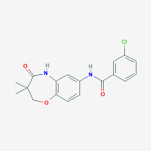 molecular formula C18H17ClN2O3 B2638606 3-氯-N-(3,3-二甲基-4-氧代-2,3,4,5-四氢苯并[b][1,4]恶杂环庚-7-基)苯甲酰胺 CAS No. 921523-76-4