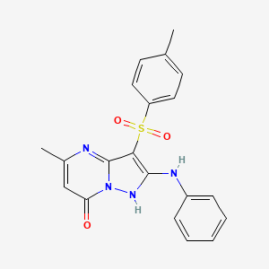 molecular formula C20H18N4O3S B2638618 5-methyl-3-[(4-methylphenyl)sulfonyl]-2-(phenylamino)pyrazolo[1,5-a]pyrimidin-7(4H)-one CAS No. 1351821-48-1