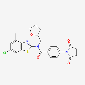 molecular formula C24H22ClN3O4S B2638628 N-(6-chloro-4-methylbenzo[d]thiazol-2-yl)-4-(2,5-dioxopyrrolidin-1-yl)-N-((tetrahydrofuran-2-yl)methyl)benzamide CAS No. 922394-98-7