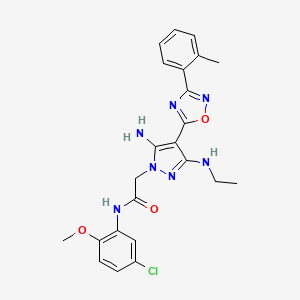 molecular formula C23H24ClN7O3 B2638629 2-[5-amino-3-(ethylamino)-4-[3-(2-methylphenyl)-1,2,4-oxadiazol-5-yl]-1H-pyrazol-1-yl]-N-(5-chloro-2-methoxyphenyl)acetamide CAS No. 2415471-72-4