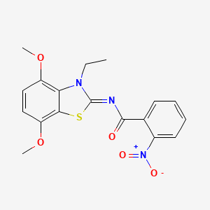 molecular formula C18H17N3O5S B2638634 N-(3-乙基-4,7-二甲氧基-1,3-苯并噻唑-2-亚甲基)-2-硝基苯甲酰胺 CAS No. 868370-45-0