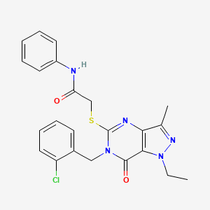 molecular formula C23H22ClN5O2S B2638637 2-({6-[(2-chlorophenyl)methyl]-1-ethyl-3-methyl-7-oxo-1H,6H,7H-pyrazolo[4,3-d]pyrimidin-5-yl}sulfanyl)-N-phenylacetamide CAS No. 1359173-44-6