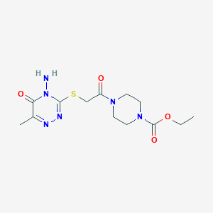 molecular formula C13H20N6O4S B2638658 Ethyl 4-(2-((4-amino-6-methyl-5-oxo-4,5-dihydro-1,2,4-triazin-3-yl)thio)acetyl)piperazine-1-carboxylate CAS No. 869067-54-9