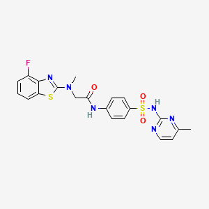 molecular formula C21H19FN6O3S2 B2638662 2-((4-fluorobenzo[d]thiazol-2-yl)(methyl)amino)-N-(4-(N-(4-methylpyrimidin-2-yl)sulfamoyl)phenyl)acetamide CAS No. 1351600-90-2