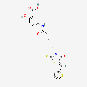 (Z)-2-hydroxy-5-(6-(4-oxo-5-(thiophen-2-ylmethylene)-2-thioxothiazolidin-3-yl)hexanamido)benzoic acid