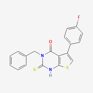 molecular formula C19H13FN2OS2 B2638681 3-benzyl-5-(4-fluorophenyl)-2-sulfanyl-3H,4H-thieno[2,3-d]pyrimidin-4-one CAS No. 565180-46-3