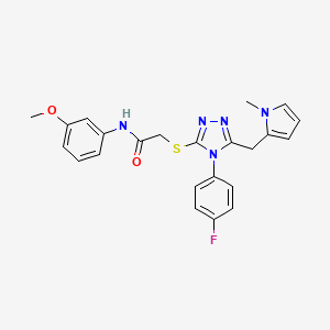 molecular formula C23H22FN5O2S B2638692 2-((4-(4-fluorophenyl)-5-((1-methyl-1H-pyrrol-2-yl)methyl)-4H-1,2,4-triazol-3-yl)thio)-N-(3-methoxyphenyl)acetamide CAS No. 847393-83-3