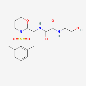 molecular formula C18H27N3O6S B2638698 N1-(2-hydroxyethyl)-N2-((3-(mesitylsulfonyl)-1,3-oxazinan-2-yl)methyl)oxalamide CAS No. 872975-88-7