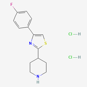 molecular formula C14H17Cl2FN2S B2638706 4-(4-Fluorophenyl)-2-piperidin-4-yl-1,3-thiazole;dihydrochloride CAS No. 2378502-13-5