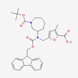 molecular formula C33H38N2O7 B2638709 5-[[9H-Fluoren-9-ylmethoxycarbonyl-[1-[(2-methylpropan-2-yl)oxycarbonyl]azepan-3-yl]amino]methyl]-3-methylfuran-2-carboxylic acid CAS No. 2137758-46-2