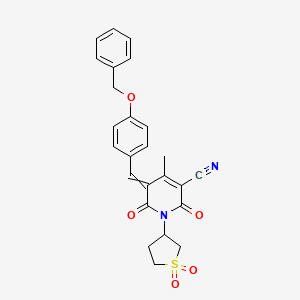 molecular formula C25H22N2O5S B2638740 5-{[4-(Benzyloxy)phenyl]methylidene}-1-(1,1-dioxo-1lambda6-thiolan-3-yl)-4-methyl-2,6-dioxo-1,2,5,6-tetrahydropyridine-3-carbonitrile CAS No. 850244-08-5