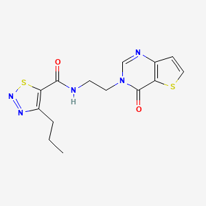 molecular formula C14H15N5O2S2 B2638778 N-(2-(4-oxothieno[3,2-d]pyrimidin-3(4H)-yl)ethyl)-4-propyl-1,2,3-thiadiazole-5-carboxamide CAS No. 2034272-52-9