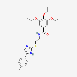molecular formula C25H31N3O4S B2638780 3,4,5-triethoxy-N-(2-((5-(p-tolyl)-1H-imidazol-2-yl)thio)ethyl)benzamide CAS No. 897454-87-4