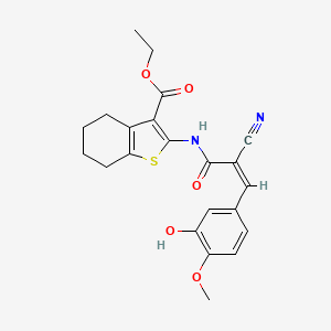molecular formula C22H22N2O5S B2638798 ethyl 2-[[(Z)-2-cyano-3-(3-hydroxy-4-methoxyphenyl)prop-2-enoyl]amino]-4,5,6,7-tetrahydro-1-benzothiophene-3-carboxylate CAS No. 732266-61-4