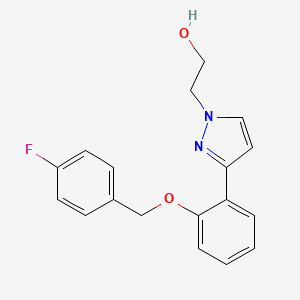 molecular formula C18H17FN2O2 B2638806 2-(3-{2-[(4-fluorobenzyl)oxy]phenyl}-1H-pyrazol-1-yl)-1-ethanol CAS No. 955976-71-3