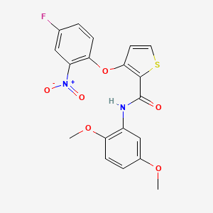 molecular formula C19H15FN2O6S B2638811 N-(2,5-dimethoxyphenyl)-3-(4-fluoro-2-nitrophenoxy)thiophene-2-carboxamide CAS No. 303152-75-2