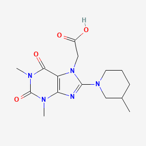 molecular formula C15H21N5O4 B2638817 2-(1,3-二甲基-8-(3-甲基哌啶-1-基)-2,6-二氧代-2,3-二氢-1H-嘌呤-7(6H)-基)乙酸 CAS No. 1021066-71-6