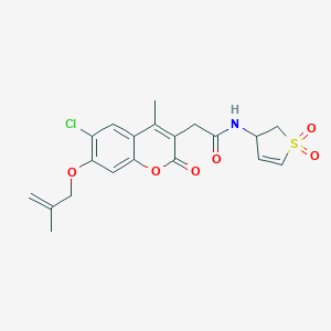 molecular formula C20H20ClNO6S B263884 2-{6-chloro-4-methyl-7-[(2-methyl-2-propenyl)oxy]-2-oxo-2H-chromen-3-yl}-N-(1,1-dioxido-2,3-dihydro-3-thienyl)acetamide 
