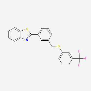 molecular formula C21H14F3NS2 B2638847 2-[3-({[3-(Trifluoromethyl)phenyl]sulfanyl}methyl)phenyl]-1,3-benzothiazole CAS No. 866051-43-6