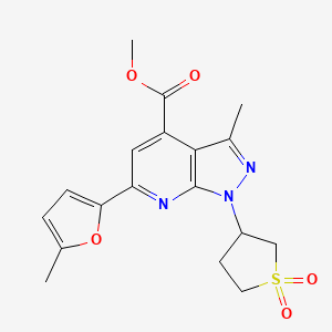 molecular formula C18H19N3O5S B2638853 methyl 1-(1,1-dioxidotetrahydrothiophen-3-yl)-3-methyl-6-(5-methylfuran-2-yl)-1H-pyrazolo[3,4-b]pyridine-4-carboxylate CAS No. 1040636-06-3