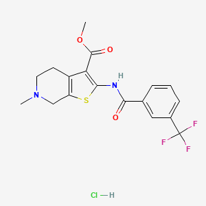 molecular formula C18H18ClF3N2O3S B2638872 Methyl 6-methyl-2-(3-(trifluoromethyl)benzamido)-4,5,6,7-tetrahydrothieno[2,3-c]pyridine-3-carboxylate hydrochloride CAS No. 1189436-31-4