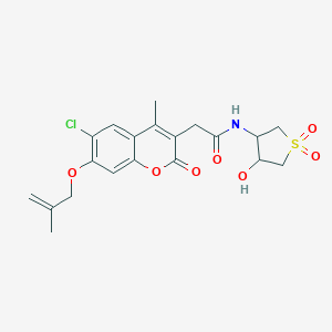 molecular formula C20H22ClNO7S B263888 2-{6-chloro-4-methyl-7-[(2-methyl-2-propenyl)oxy]-2-oxo-2H-chromen-3-yl}-N-(4-hydroxy-1,1-dioxidotetrahydro-3-thienyl)acetamide 