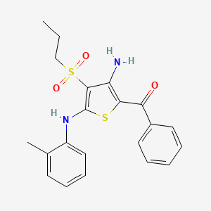 molecular formula C21H22N2O3S2 B2638912 (3-Amino-4-(propylsulfonyl)-5-(o-tolylamino)thiophen-2-yl)(phenyl)methanone CAS No. 890792-96-8