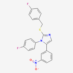 molecular formula C22H15F2N3O2S B2638917 2-((4-氟苄基)硫代)-1-(4-氟苯基)-5-(3-硝基苯基)-1H-咪唑 CAS No. 1235355-39-1