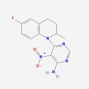 molecular formula C14H14FN5O2 B2638920 6-(6-氟-2-甲基-3,4-二氢喹啉-1(2H)-基)-5-硝基嘧啶-4-胺 CAS No. 450345-82-1